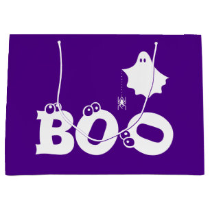 Boo Funny Halloween Ghost Spider Eyeballs Purple Large Gift Bag