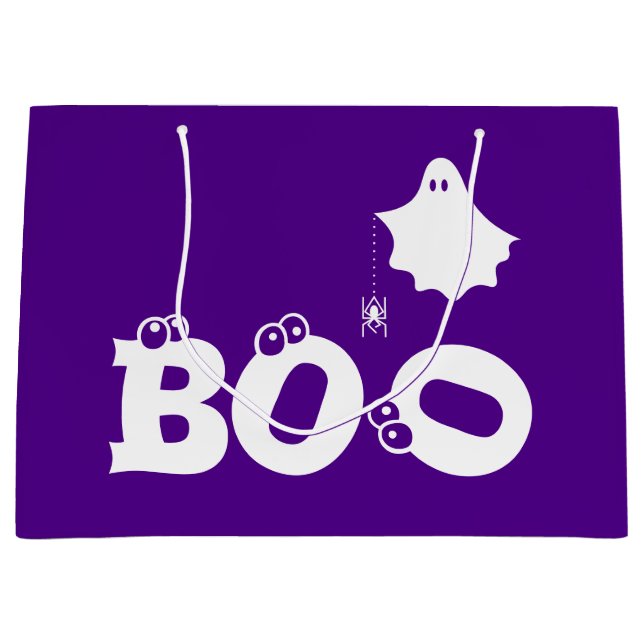 Boo Funny Halloween Ghost Spider Eyeballs Purple Large Gift Bag (Front)