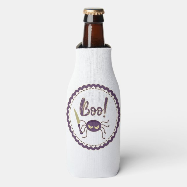 Boo funny Halloween spider character knife hand Bottle Cooler (Bottle Front)