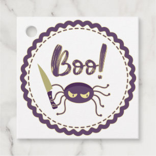 Boo funny Halloween spider character knife hand Favour Tags