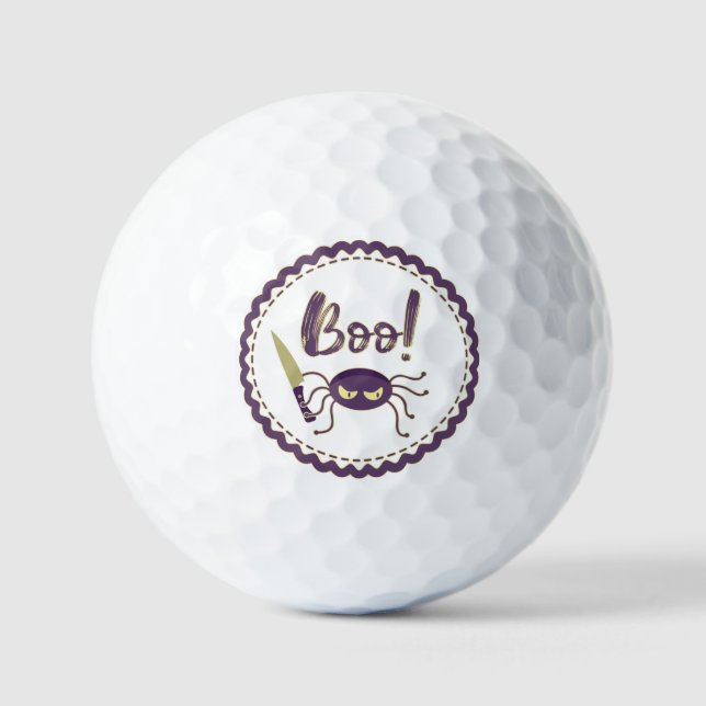 Boo funny Halloween spider character knife hand Golf Balls (Front)