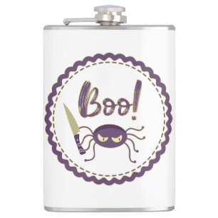 Boo funny Halloween spider character knife hand Hip Flask