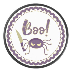 Boo funny Halloween spider character knife hand Hockey Puck