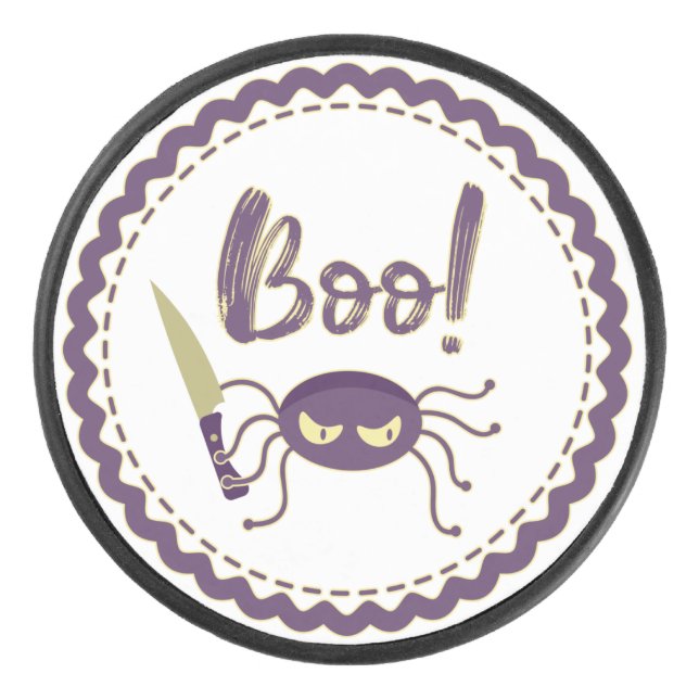 Boo funny Halloween spider character knife hand Hockey Puck (Front)
