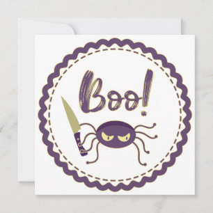 Boo funny Halloween spider character knife hand Invitation
