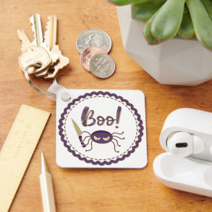 Boo funny Halloween spider character knife hand Key Ring