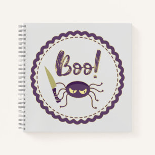 Boo funny Halloween spider character knife hand Notebook