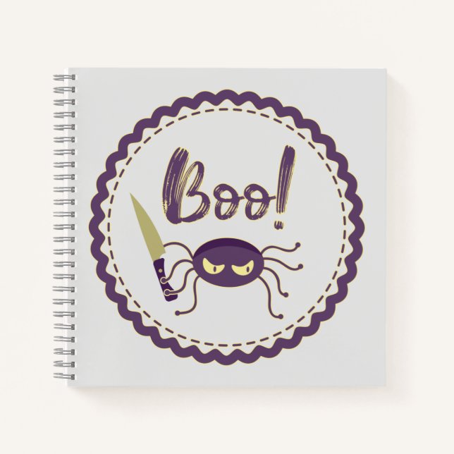Boo funny Halloween spider character knife hand Notebook (Front)