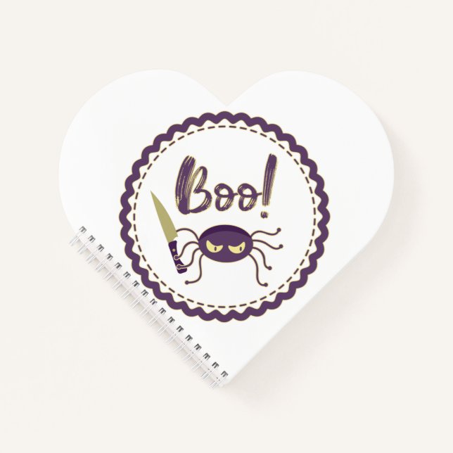 Boo funny Halloween spider character knife hand Notebook (Front)