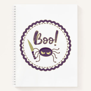 Boo funny Halloween spider character knife hand Notebook