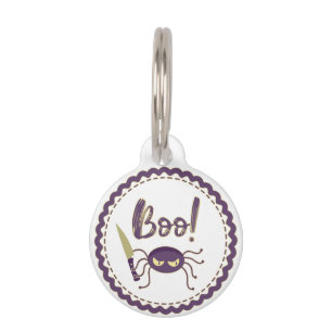 Boo funny Halloween spider character knife hand Pet Tag