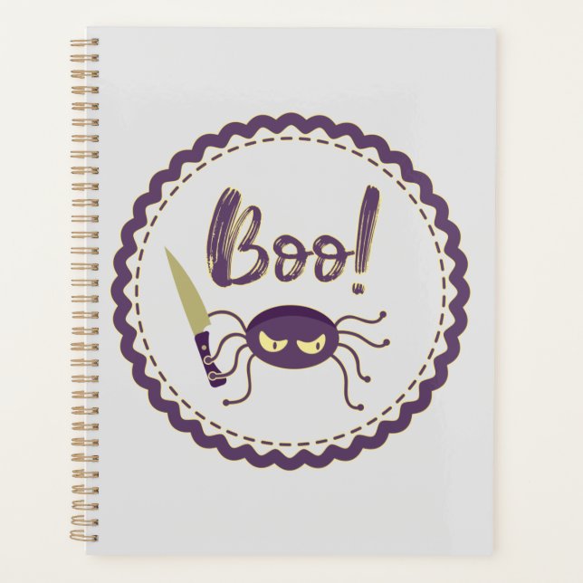 Boo funny Halloween spider character knife hand Planner (Front)