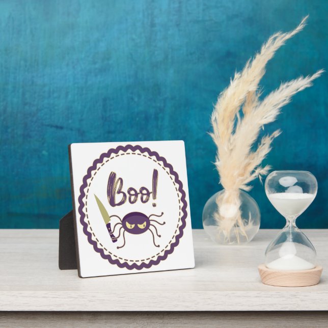 Boo funny Halloween spider character knife hand Plaque (Insitu)