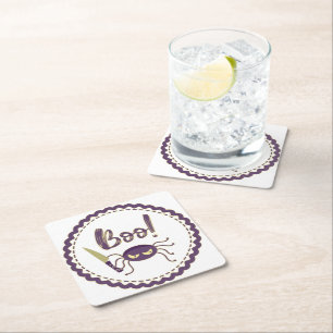 Boo funny Halloween spider character knife hand Square Paper Coaster