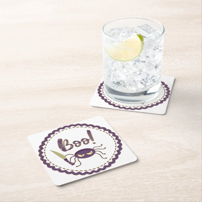 Boo funny Halloween spider character knife hand Square Paper Coaster (Insitu)