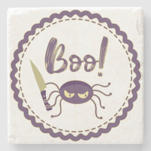 Boo funny Halloween spider character knife hand Stone Coaster