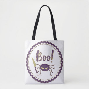 Boo funny Halloween spider character knife hand Tote Bag