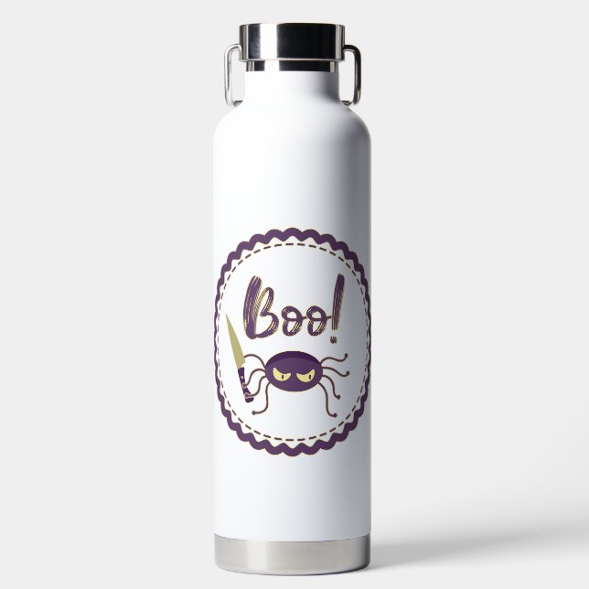 Boo funny Halloween spider character knife hand Water Bottle (Front)