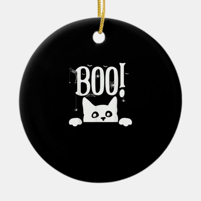 Boo! Funny Hiding Peekabo Scary Halloween Ceramic Tree Decoration (Front)