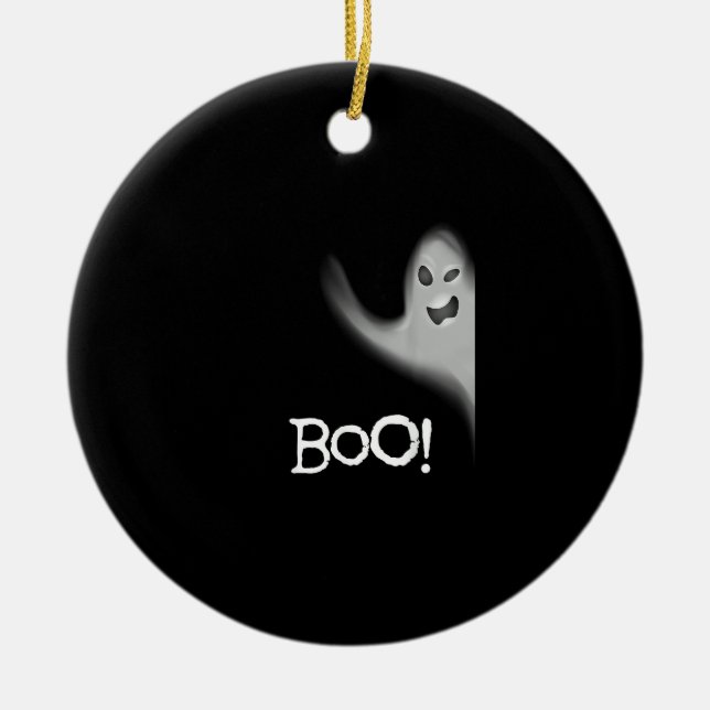 Boo Funny Hiding Peekabo Scary Halloween Ceramic Tree Decoration (Front)