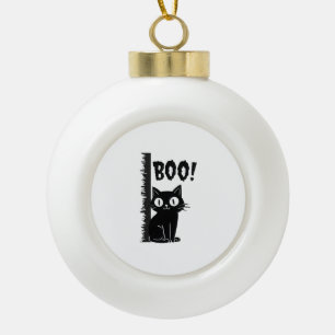 Boo! Funny Hiding Peekaboo Scary Halloween Cat Ceramic Ball Christmas Ornament