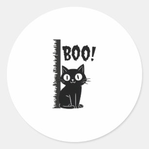 Boo!  Funny Hiding Peekaboo Scary Halloween Cat Classic Round Sticker