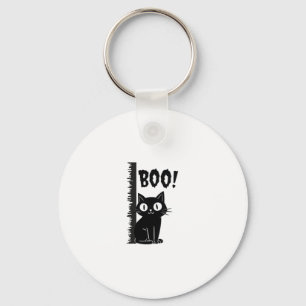 Boo! Funny Hiding Peekaboo Scary Halloween Cat Key Ring