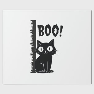 Boo!  Funny Hiding Peekaboo Scary Halloween Cat Wrapping Paper