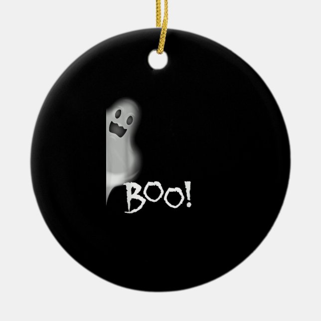 Boo! Funny Hiding Peekaboo Scary Halloween Ceramic Tree Decoration (Front)