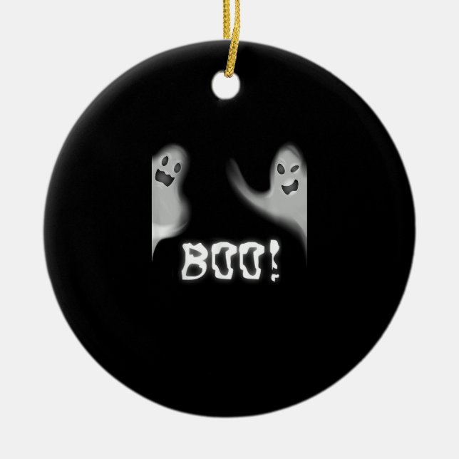 Boo! Funny Hiding Peekaboo Scary Halloween Ceramic Tree Decoration (Front)