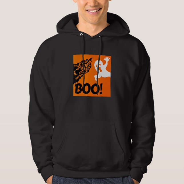 Boo! Funny Hiding Peekaboo Scary Halloween Chicken Hoodie (Front)