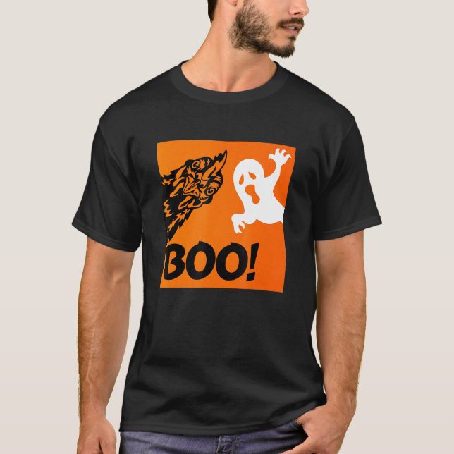 Boo! Funny Hiding Peekaboo Scary Halloween Chicken T-Shirt (Front)