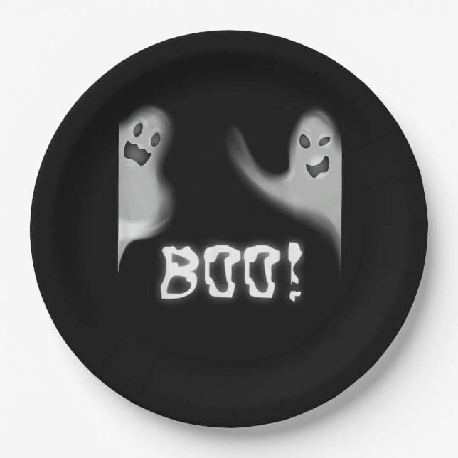 Boo! Funny Hiding Peekaboo Scary Halloween Paper Plate (Front)