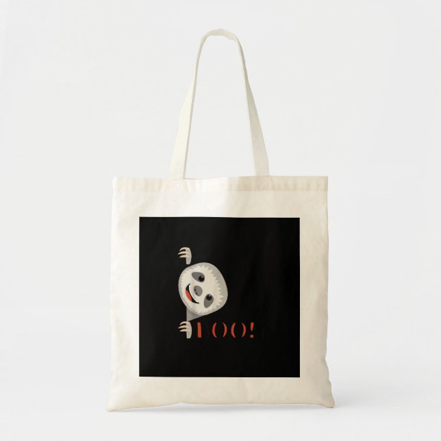 Boo! Funny Hiding Peekaboo Scary Halloween Sloth Tote Bag (Front)