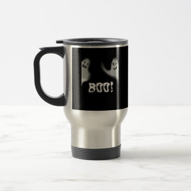 Boo! Funny Hiding Peekaboo Scary Halloween Travel Mug (Left)