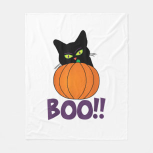 Boo Funny Jolly Cat Peeking Pumpkin Halloween part Fleece Blanket