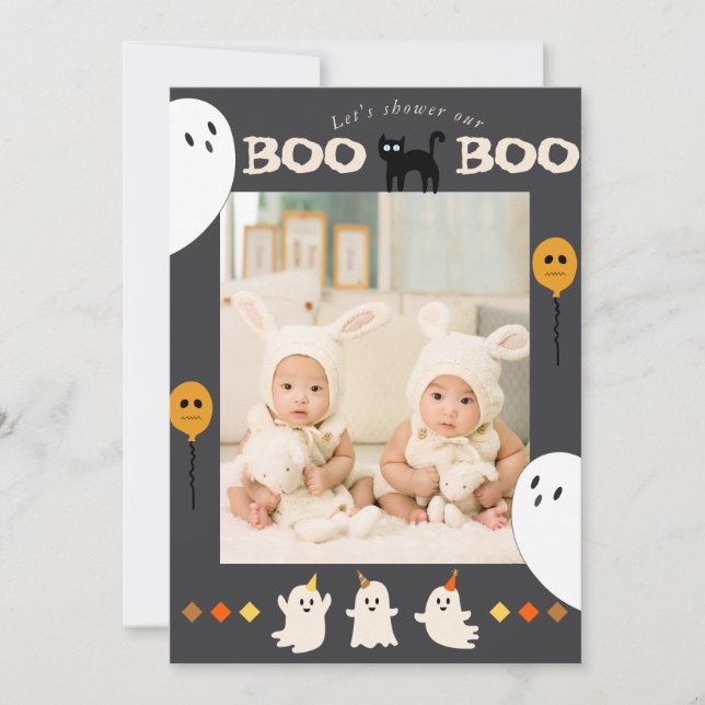 BOO Ghost And Black Cat Photo Baby Shower Invitation (Front)