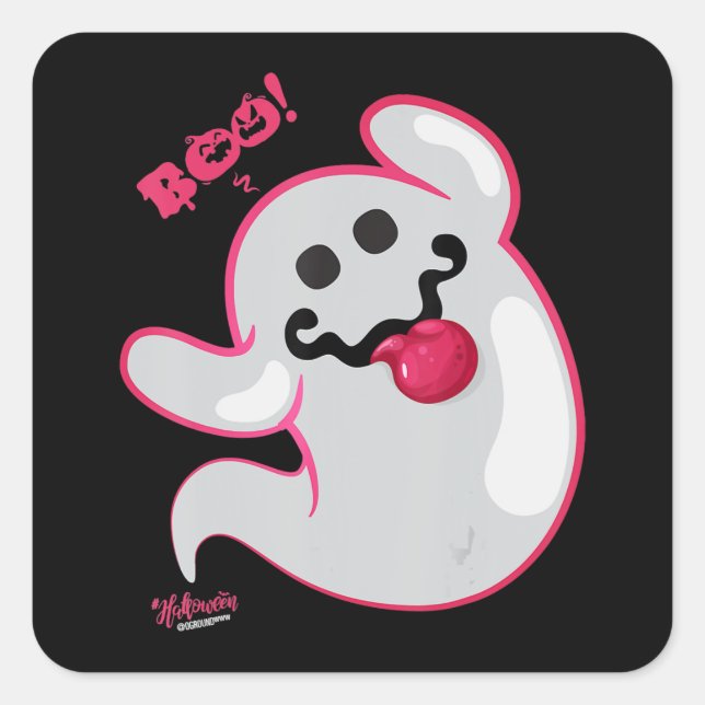 Boo Ghost Bats Spider Creepy Halloween Square Sticker (Front)