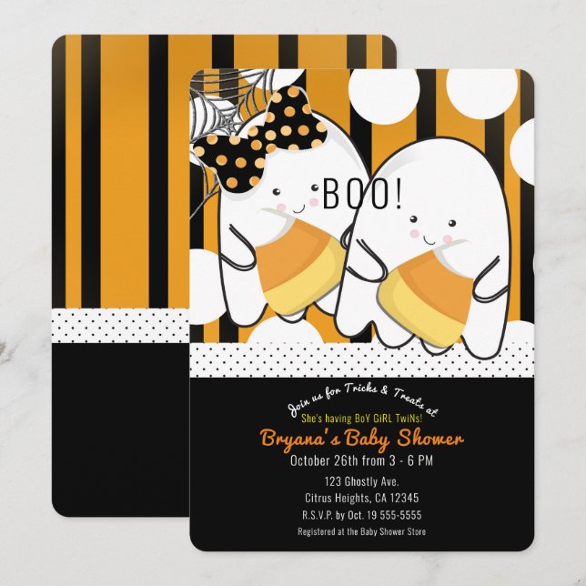 Boo Ghost Boy Girl Twins Halloween Baby Shower Invitation (Front/Back)