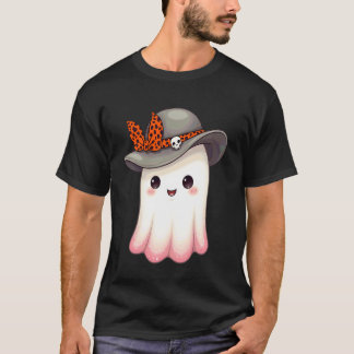 Boo Ghost Coquette Bow Hat Autumn Halloween Thanks T-Shirt