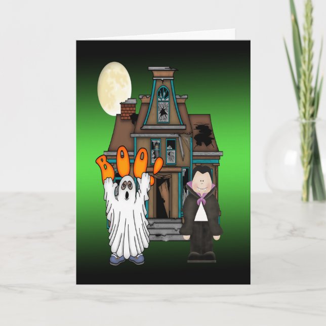 Boo Ghost Dracula Halloween Greeting Cards (Front)