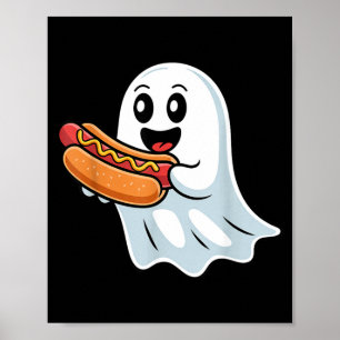Boo Ghost Eating Hot Dog Halloween Spooky Costume Poster