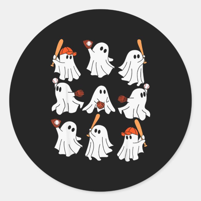 Boo Ghost Halloween Baseball Happy Halloween Baseb Classic Round Sticker (Front)