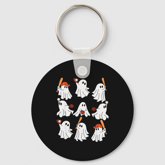 Boo Ghost Halloween Baseball Happy Halloween Baseb Key Ring (Front)