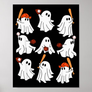 Boo Ghost Halloween Baseball Happy Halloween Baseb Poster