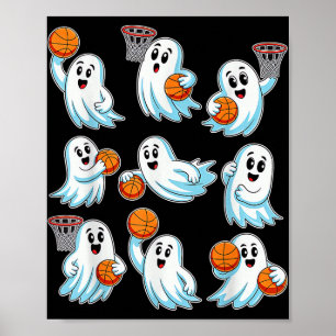 Boo Ghost Halloween Basketball Halloween Basketbal Poster