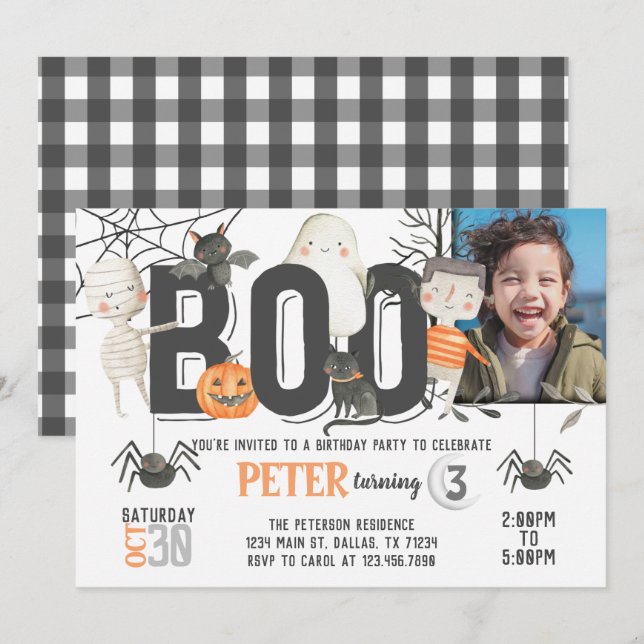 Boo Ghost Halloween Birthday Party Invitation (Front/Back)