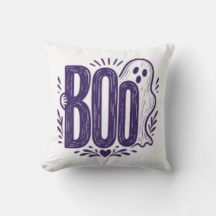 Boo Ghost Halloween Linocut Design Cushion