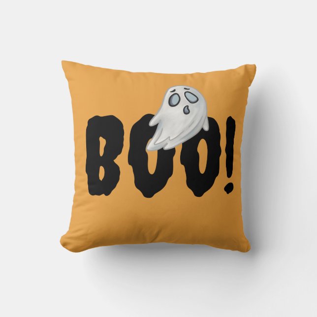 Boo Ghost Halloween Pillow - Orange Throw Decor (Front)