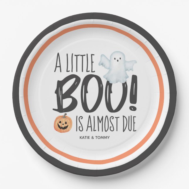 Boo Ghost Jack O'Lantern Halloween Baby Shower Paper Plate (Front)